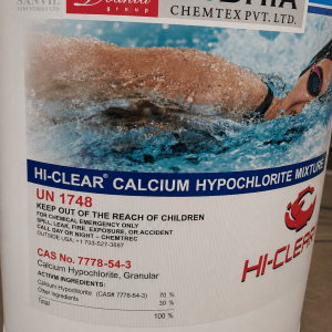 Premium-grade Calcium Hypochlorite for water treatment, swimming pools, sanitation, and industrial disinfection supplied by Sanvil Industries Ltd.