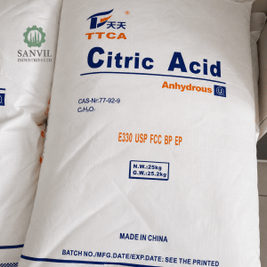 Premium Citric Acid (C₆H₈O₇) for food processing, beverages, pharmaceuticals, cosmetics, cleaning products, and industrial applications supplied by Sanvil Industries Ltd.