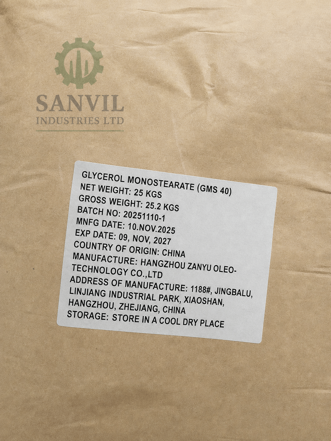 Premium Glycerol Monostearate (C₂₁H₄₂O₄) for food processing, cosmetics, pharmaceuticals, plastics, and industrial applications supplied by Sanvil Industries Ltd.