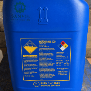 Premium-grade Hydrochloric Acid (HCl) for water treatment, metal pickling, industrial cleaning, and chemical manufacturing supplied by Sanvil Industries Ltd.