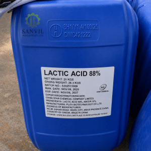 Premium-grade Lactic Acid (C₃H₆O₃) for food processing, cosmetics, pharmaceuticals, and industrial applications supplied by Sanvil Industries Ltd.
