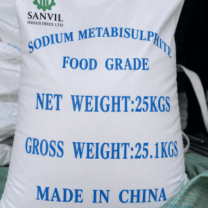 Premium Sodium Metabisulphite (Na₂S₂O₅) for water treatment, mining, food processing, and industrial applications supplied by Sanvil Industries Ltd.
