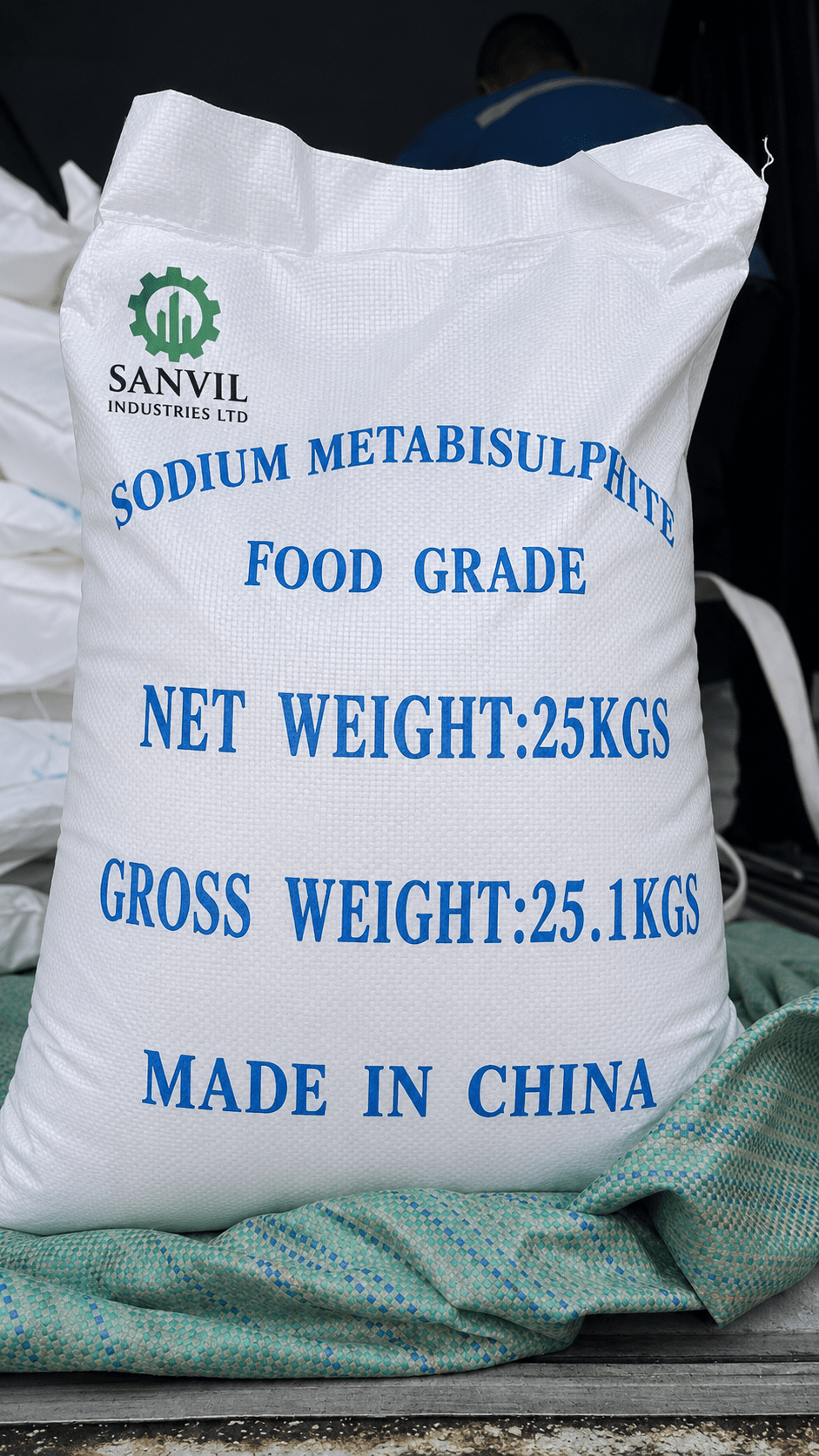 Premium Sodium Metabisulphite (Na₂S₂O₅) for water treatment, mining, food processing, and industrial applications supplied by Sanvil Industries Ltd.