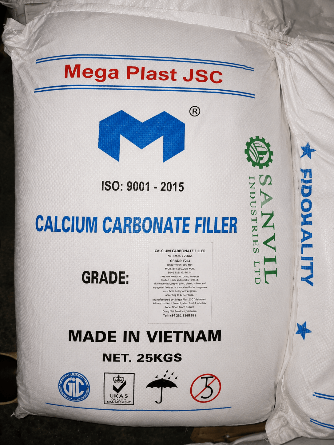 Premium Calcium Carbonate Filler (CaCO₃) for plastics, PVC, paints, rubber, paper, and construction supplied by Sanvil Industries Ltd.