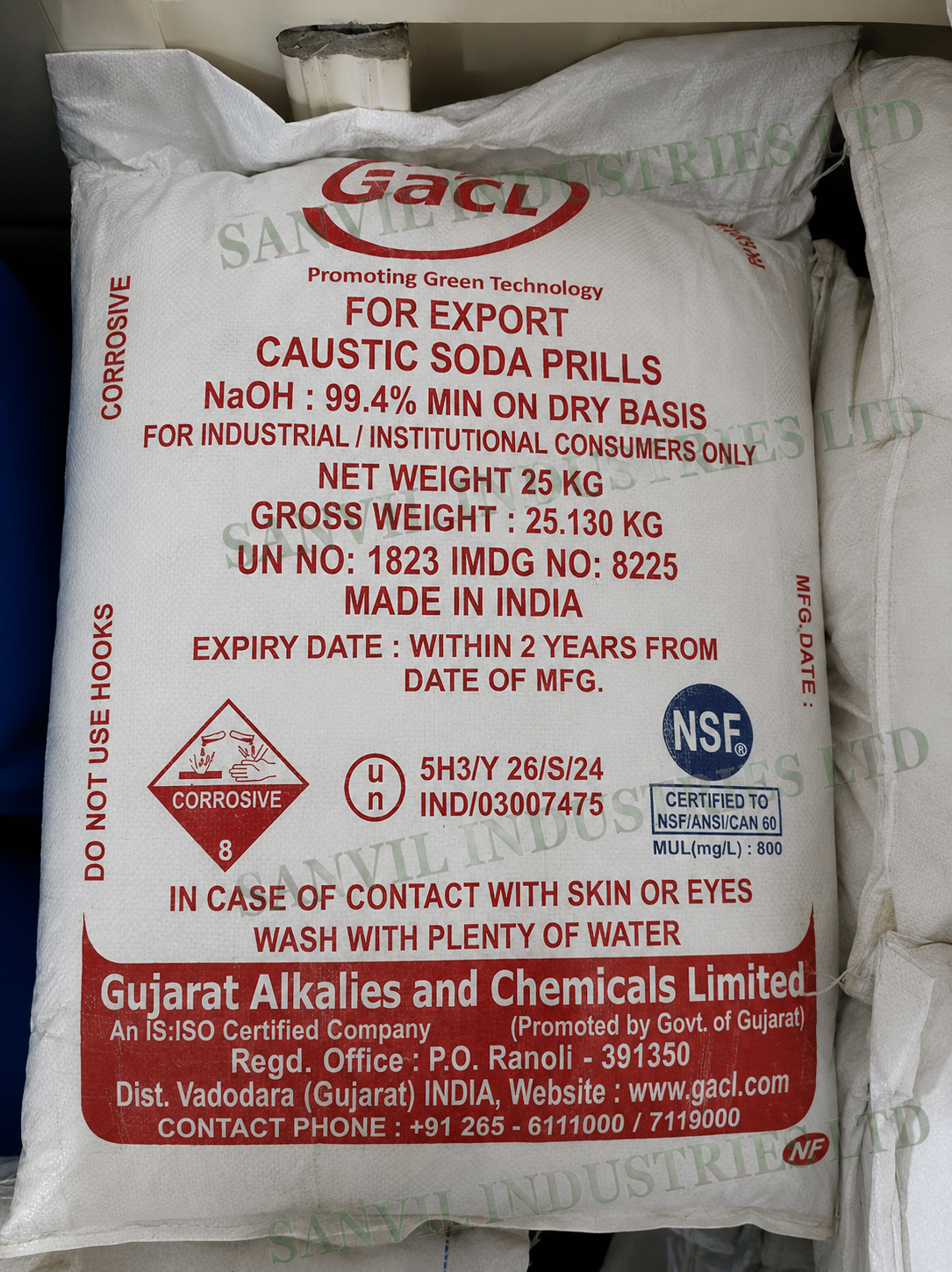 Premium Caustic Soda Prills (NaOH) for soap manufacturing, detergents, water treatment, paper, textiles, and industrial applications supplied by Sanvil Industries Ltd.