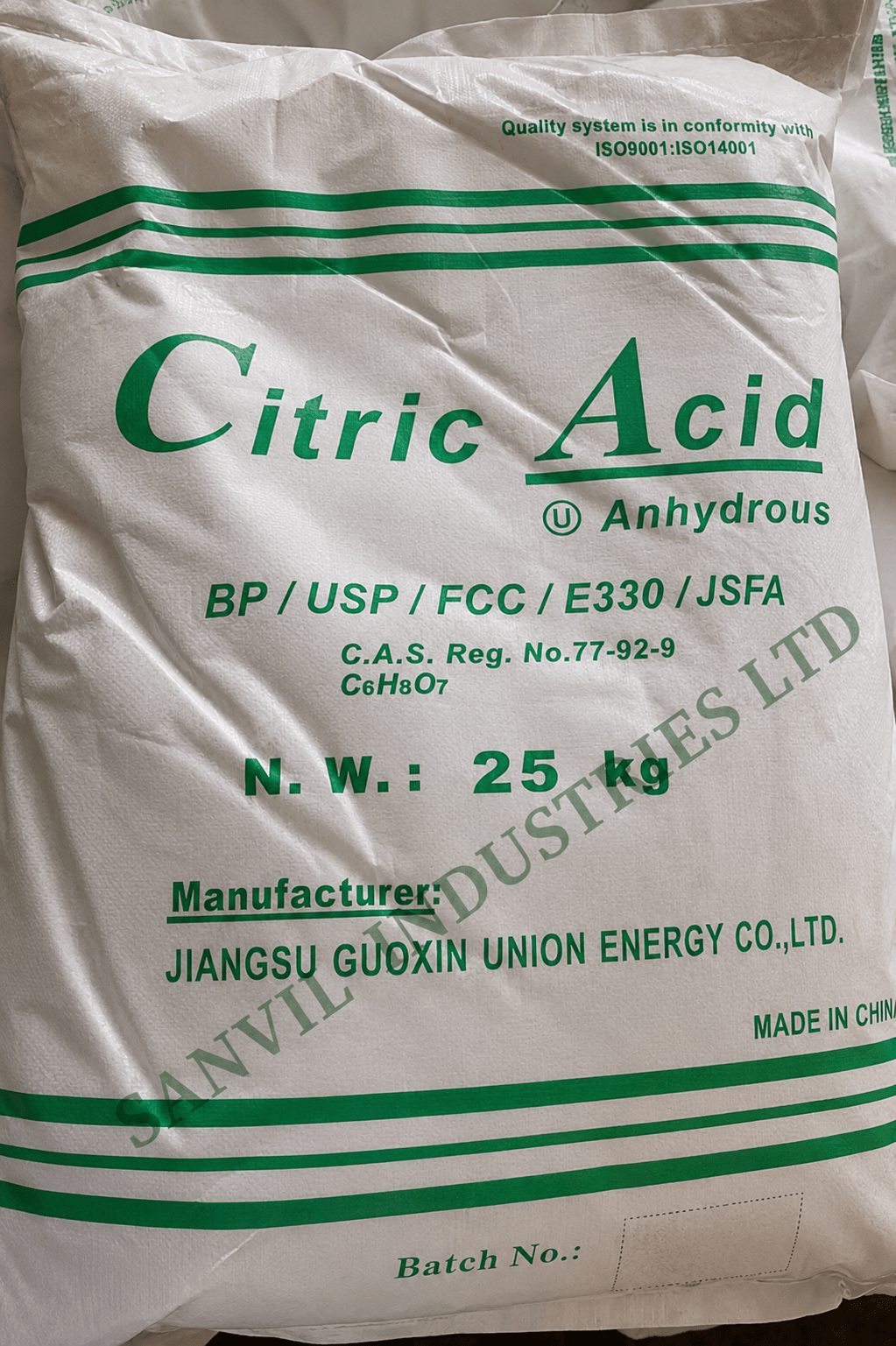 Citric Acid Anhydrous E330 for food, beverages, confectionery, pharmaceuticals, cosmetics, cleaning and industrial applications from Sanvil Industries Ltd.