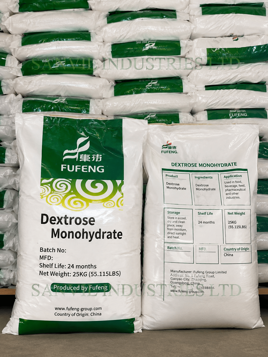 Premium Dextrose Monohydrate (C₆H₁₂O₆·H₂O) for food processing, beverages, pharmaceuticals, confectionery, and bakery supplied by Sanvil Industries Ltd.