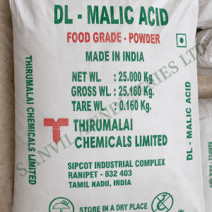 DL-Malic Acid E296 for beverages, confectionery, powdered drinks, fruit products and pharmaceutical formulations supplied by Sanvil Industries Ltd.