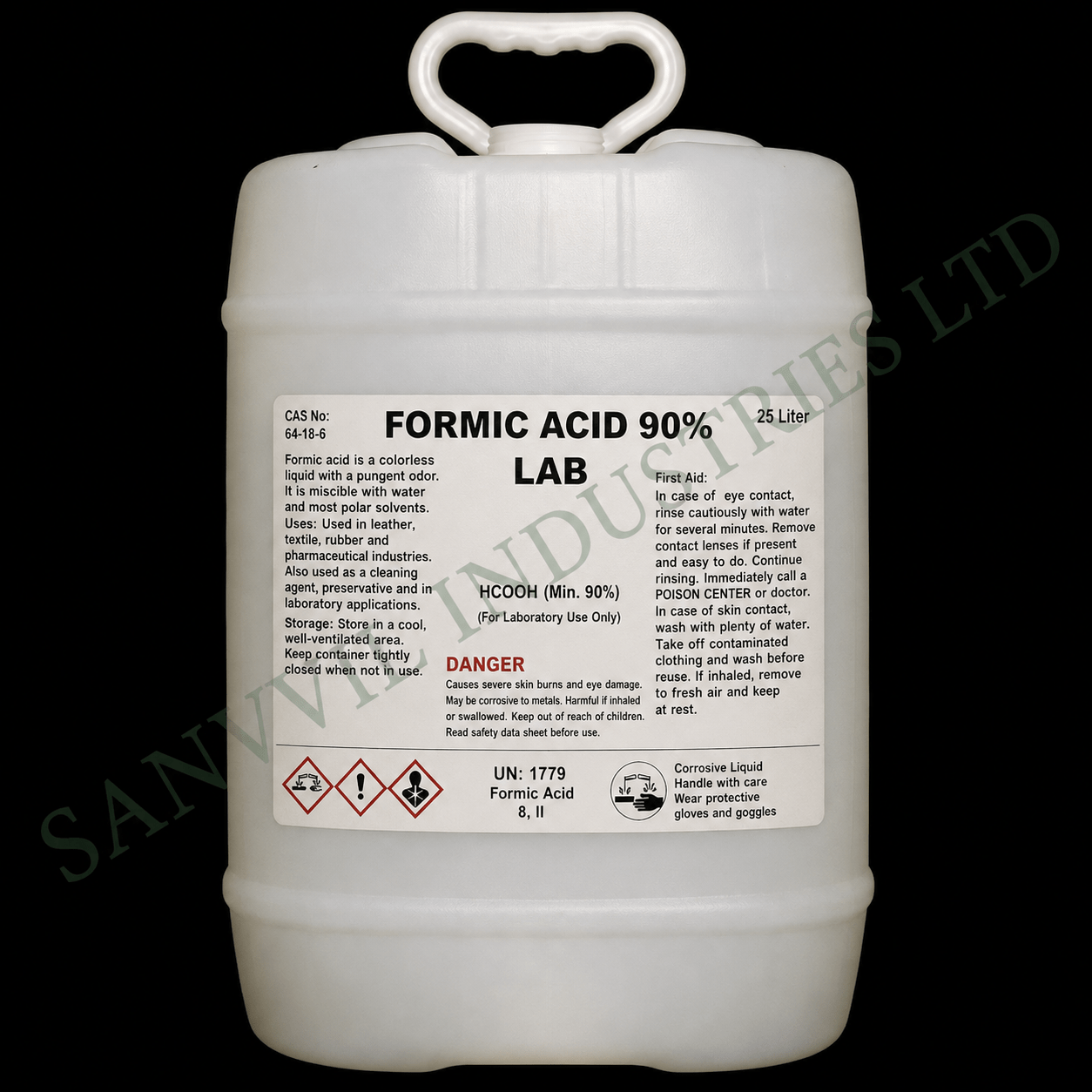 Formic Acid HCOOH for leather tanning, textile processing, rubber manufacturing, chemical production and industrial applications from Sanvil Industries Ltd.