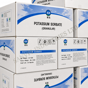 Potassium Sorbate E202 for food, beverages, bakery, dairy, sauces, cosmetics and personal care products supplied by Sanvil Industries Ltd.