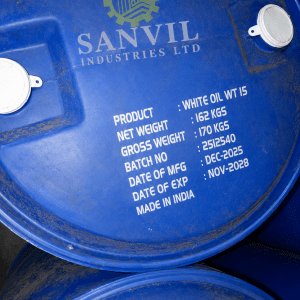 Premium White Oil for cosmetics, pharmaceuticals, food processing, plastics, and industrial applications supplied by Sanvil Industries Ltd.