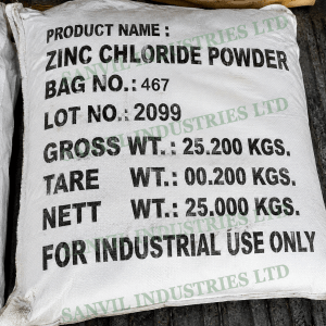 Premium Zinc Chloride (ZnCl₂) for galvanizing, soldering fluxes, batteries, textile processing, and industrial applications supplied by Sanvil Industries Ltd.